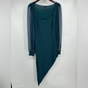 Make It Shimmer Glitter Asymmetric Midi Dress